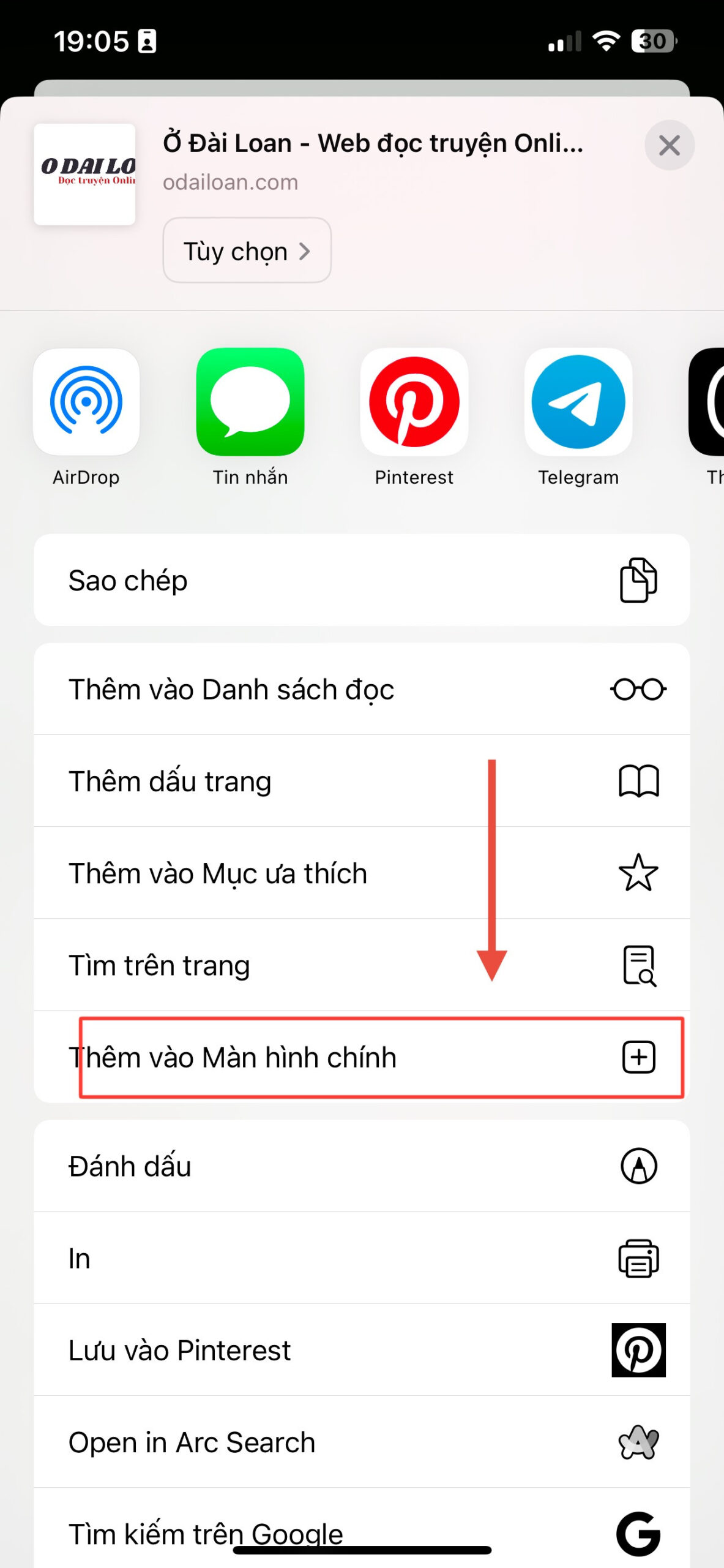 Cách đưa trang web ra màn hình điện thoại iPhone